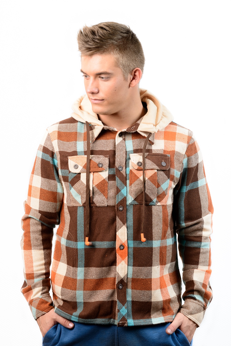 Рубашка швейная с наушниками мужская, коричневая DJ3095CLTB0964B - купить в интернет-магазине Odensya.ru