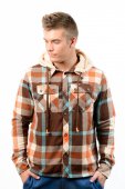 Купить Рубашка швейная с наушниками мужская, коричневая DJ3095CLTB0964B hoodiebuddie
