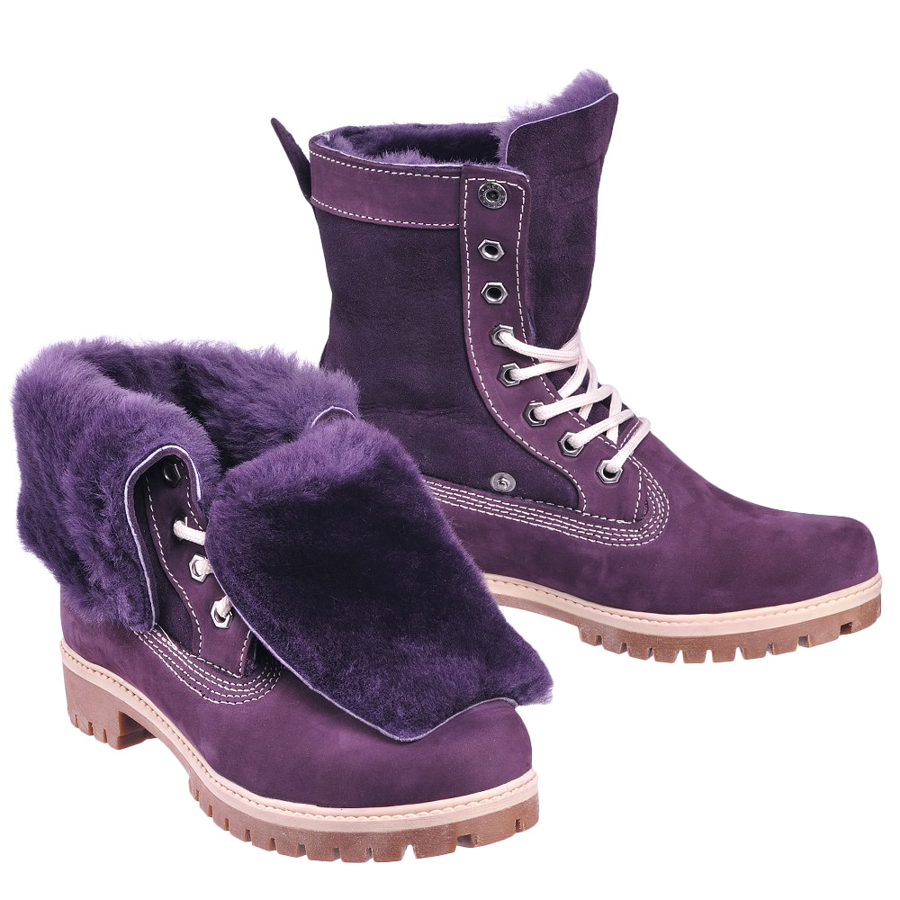 Зимние женские Тимберленды Shearling Fur Fold-Down, фиолетовые - купить в интернет-магазине Odensya.ru